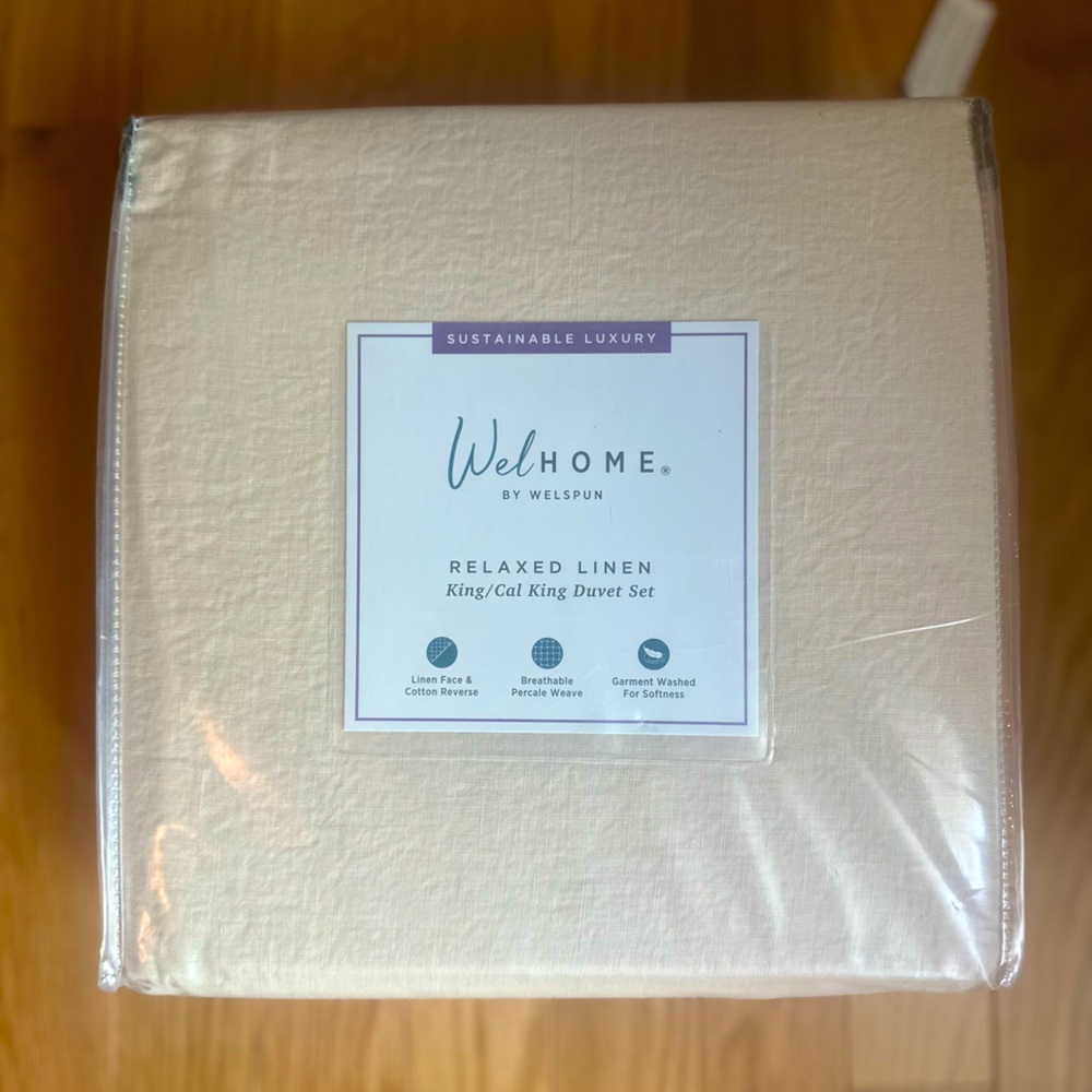 WelHome by Welspun King/Cal King Relaxed Linen Duvet Set with Two Shams NWT